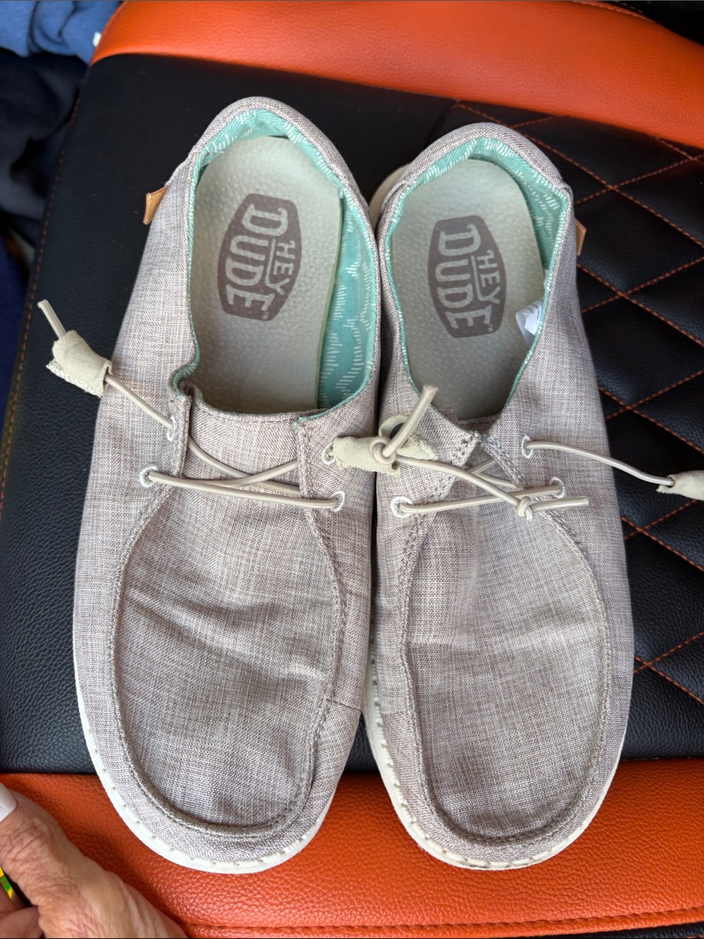 Hey Dude Casual Slip-On Loafers in Light Taupe with Mint Lining